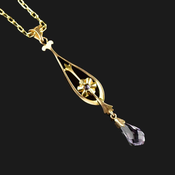 Antique 10K Gold Amethyst Lavalier Necklace - Boylerpf
