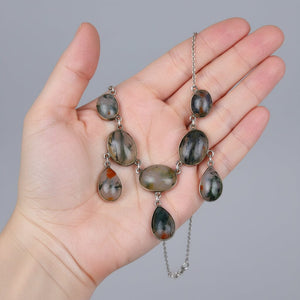 Silver Art Deco Scottish Dendritic Moss Agate Fringe Necklace - Boylerpf