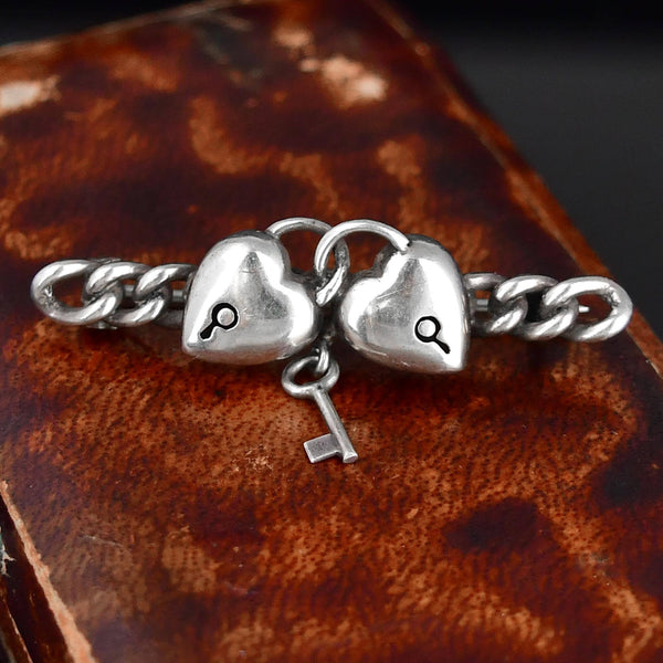 Antique Sterling Silver Heart Padlock Key Brooch - Boylerpf