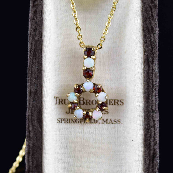 Gold Opal Garnet Charm Pendant Necklace - Boylerpf