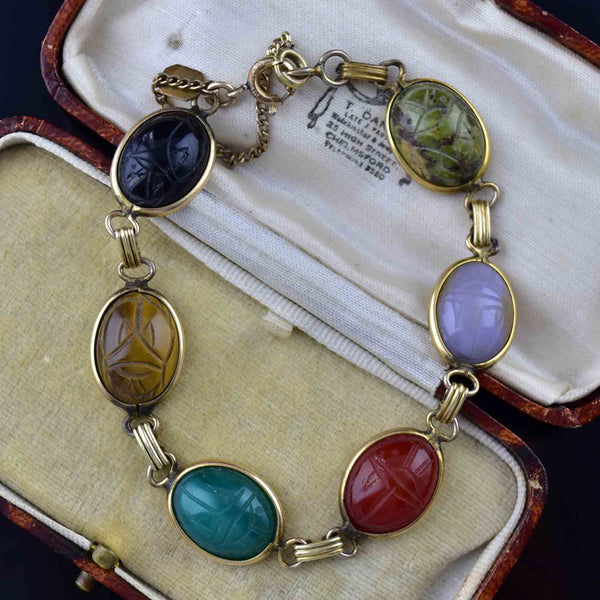 Vintage Egyptian Scarab Beetle Bug Bracelet - Boylerpf