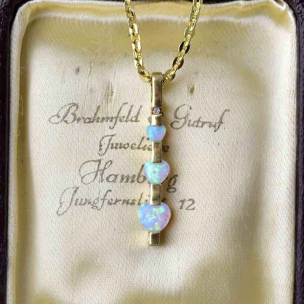 Vintage 10K Gold Diamond Opal Heart Journey Style Necklace - Boylerpf