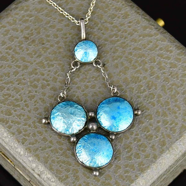 Antique Art Nouveau Sterling Silver Blue Enamel Necklace