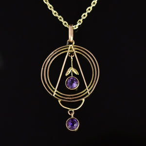 Gold Edwardian Amethyst Target Lavaliere Pendant Necklace - Boylerpf