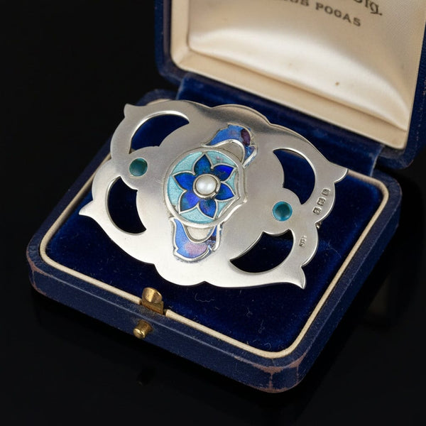 Arts & Crafts Sterling Silver Enamel Flower Brooch