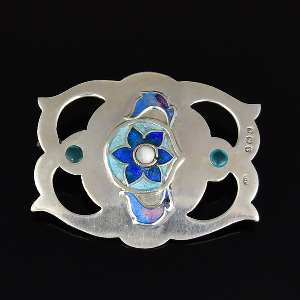 Arts & Crafts Sterling Silver Enamel Flower Brooch