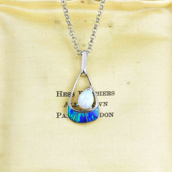 Sterling Silver Teardrop Pear Opal Pendant Necklace - Boylerpf