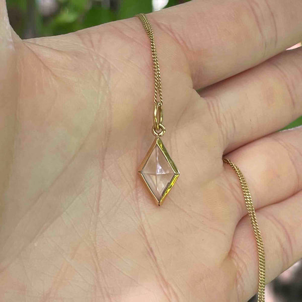 Vintage 18K Gold Faceted Rock Crystal Pendant Necklace - Boylerpf