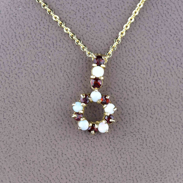 Gold Opal Garnet Charm Pendant Necklace - Boylerpf