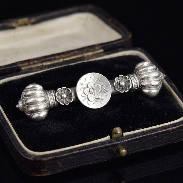 Antique Silver Forget Me Not Ornate Brooch