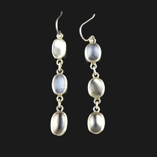 Vintage Moonstone Cabochon Silver Drop Earrings - Boylerpf