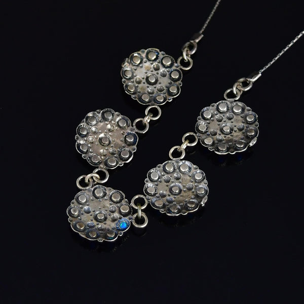 Sterling Silver Five Link Floral Opal Cluster Necklace - Boylerpf