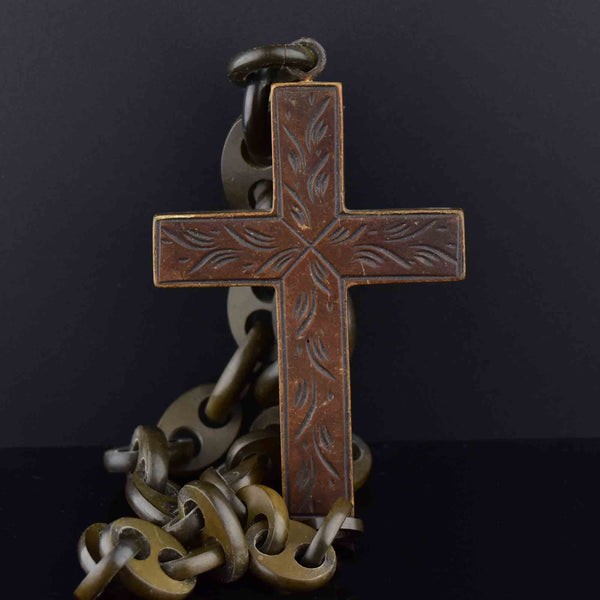 Large Victorian Gutta Percha Cross Pendant Necklace - Boylerpf