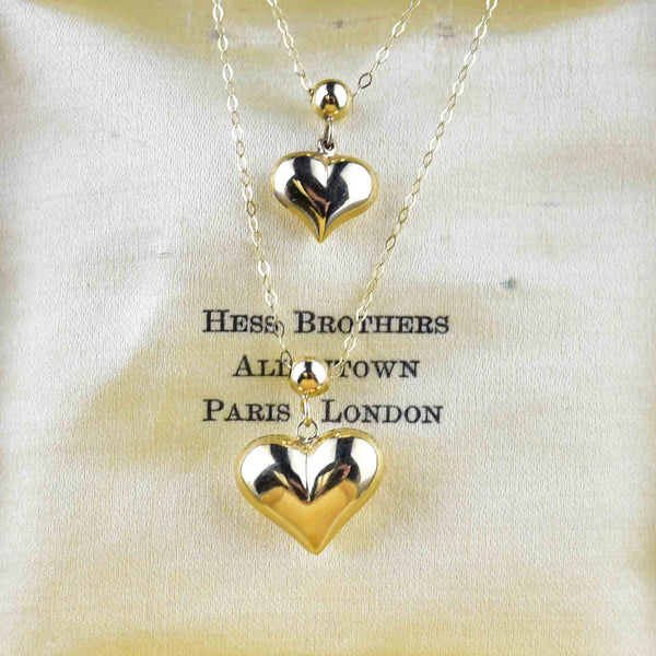 Vintage 10K Gold Double Puffy Heart Charm Necklace | Boylerpf