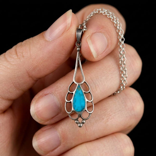 Vintage Sterling Silver Natural Turquoise Necklace