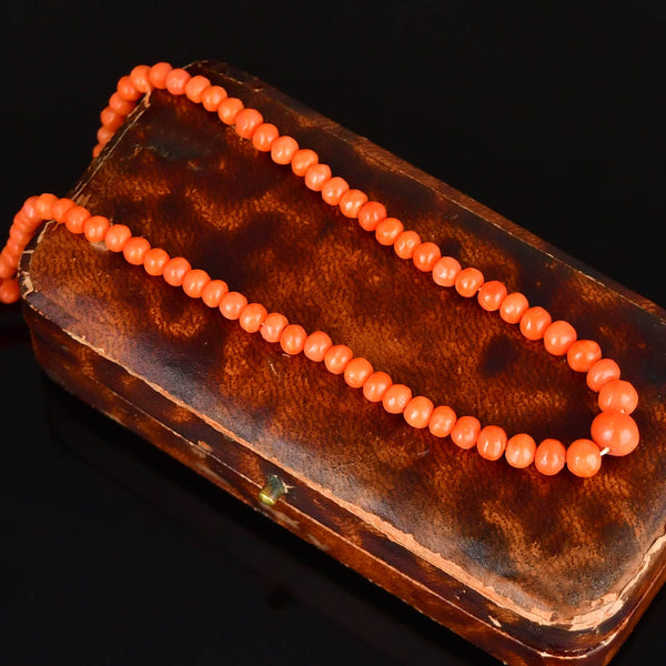 Antique Salmon Coral Bead Necklace 9K Gold Clasp