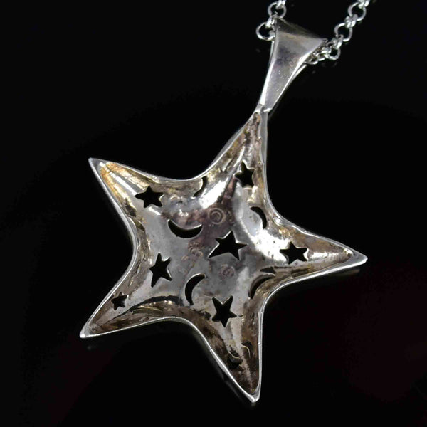 Vintage Sterling Silver Large Stars and Moons Cutout Pendant Necklace - Boylerpf