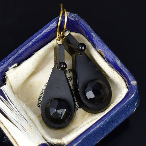 Antique Victorian Carved Whitby Jet Earrings - Boylerpf