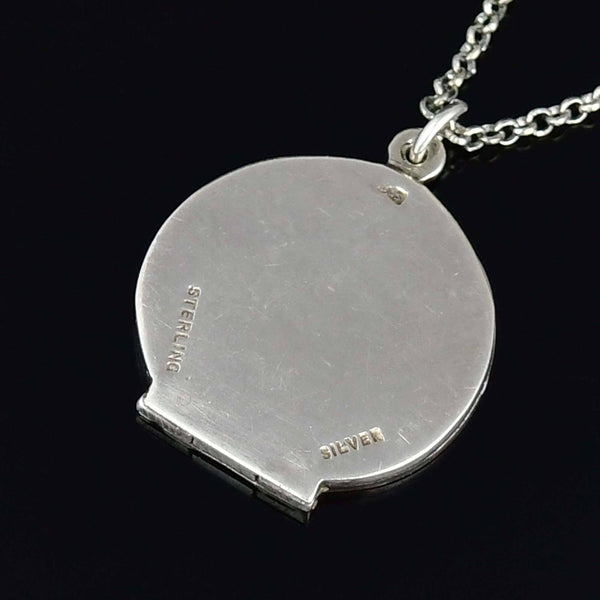 Antique Art Deco Sterling Silver Photo Locket Necklace
