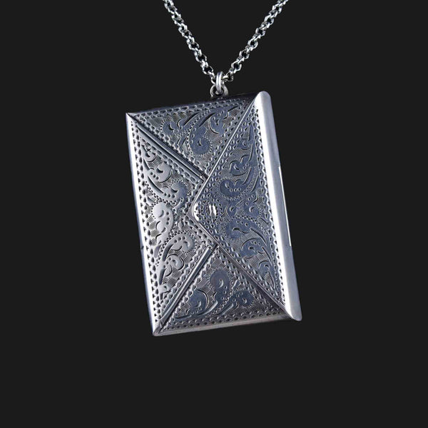 Antique Silver Stamp Holder Fob Pendant Necklace - Boylerpf