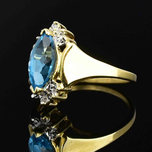 Vintage 10K Gold Diamond Blue Topaz Statement Ring