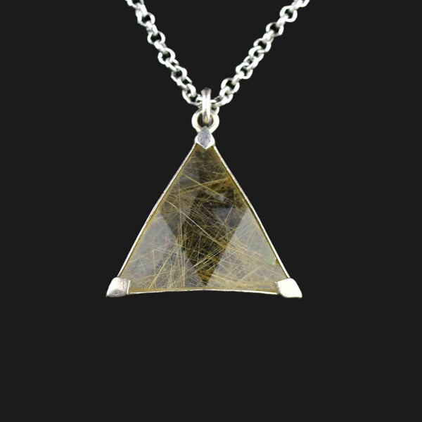 Vintage Silver Geometric Rutilated Quartz Pendant Necklace - Boylerpf