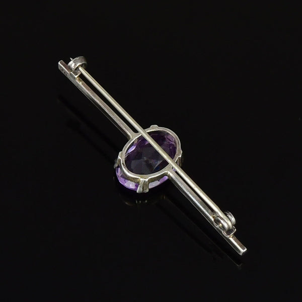 Art Deco Amethyst 935 Silver Bar Brooch