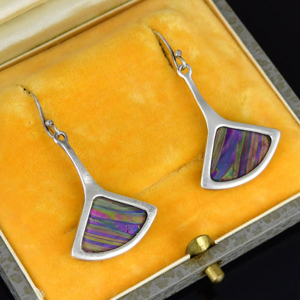 Vintage Pat Cheney John Ditchfield Stained Glass Earrings Sterling Silver
