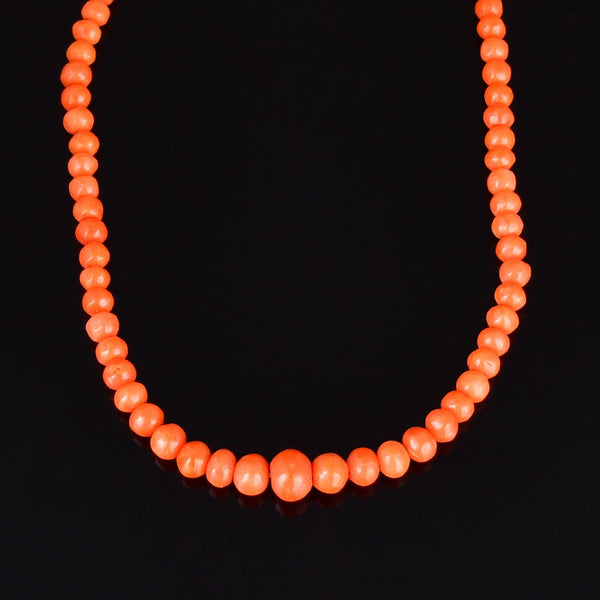 Antique Salmon Coral Bead Necklace 9K Gold Clasp