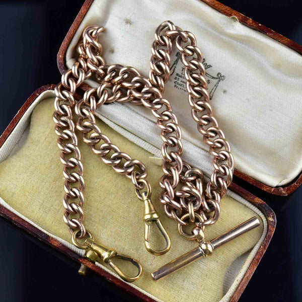 Antique Edwardian Rolled Gold Double Albert Watch Chain - Boylerpf