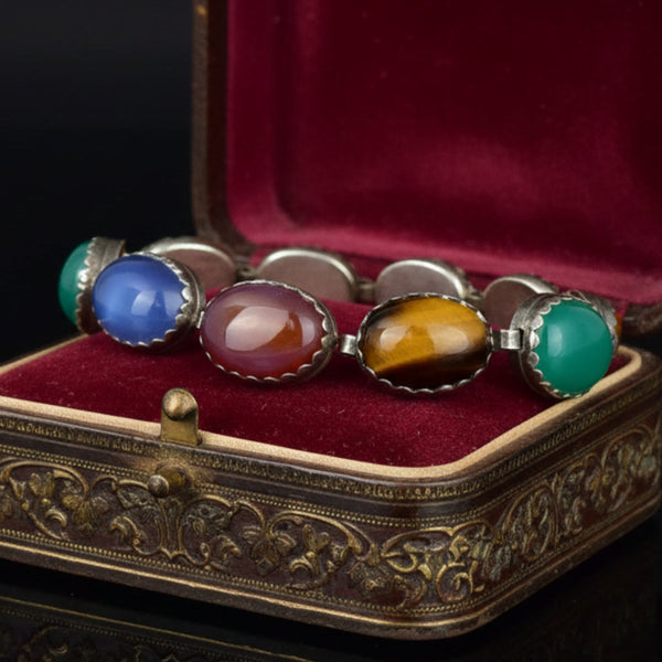 Arts & Crafts Sterling Silver Multi Gemstone Bracelet