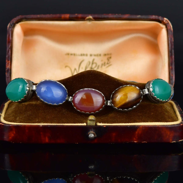 Arts & Crafts Sterling Silver Multi Gemstone Bracelet