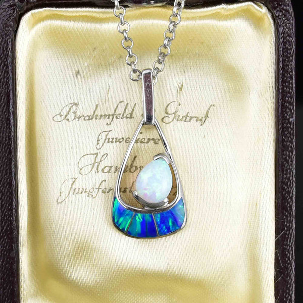 Sterling Silver Teardrop Pear Opal Pendant Necklace - Boylerpf