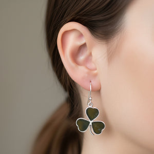 Antique Connemara Marble Silver Three Leaf Shamrock Earrings - Boylerpf