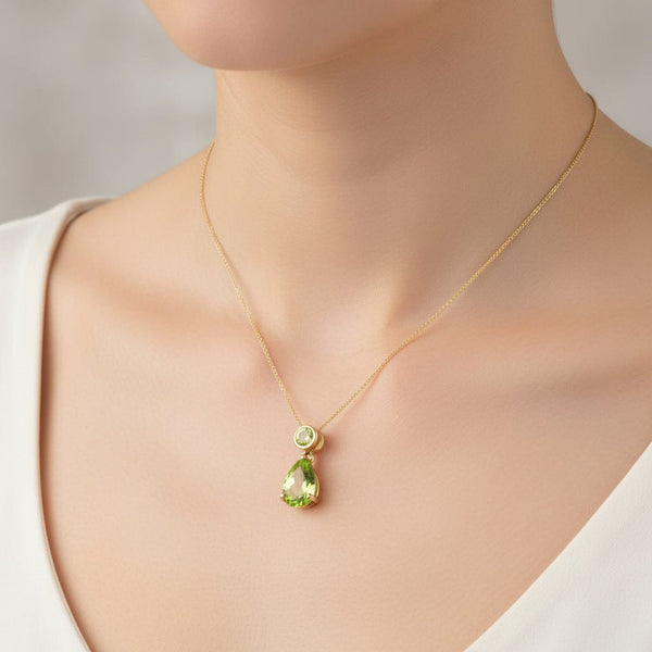 Vintage 9K Gold Articulated Peridot Pendant Necklace - Boylerpf
