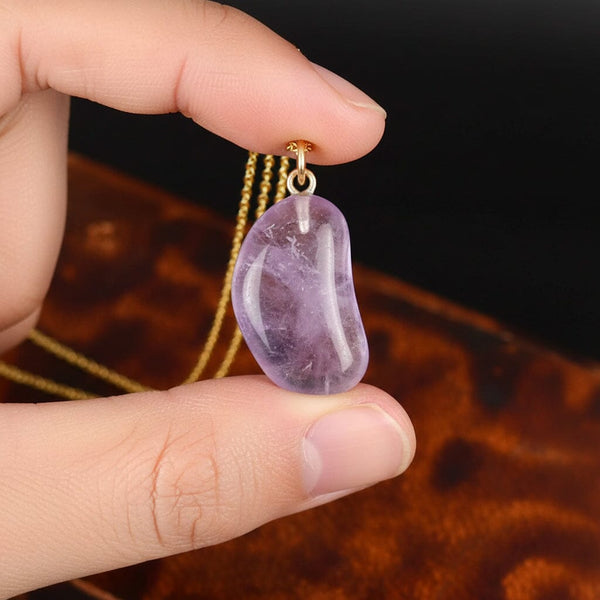 Vintage Gold Amethyst Lucky Bean Charm Pendant Necklace - Boylerpf
