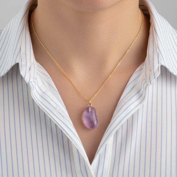 Vintage Gold Amethyst Lucky Bean Charm Pendant Necklace - Boylerpf