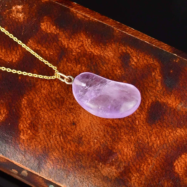 Vintage Gold Amethyst Lucky Bean Charm Pendant Necklace - Boylerpf