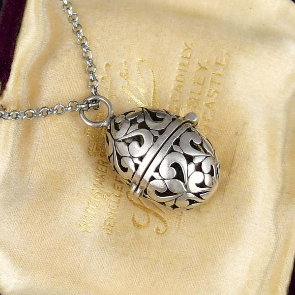 Antique Sterling Silver Egg Vinaigrette Pendant Necklace - Boylerpf