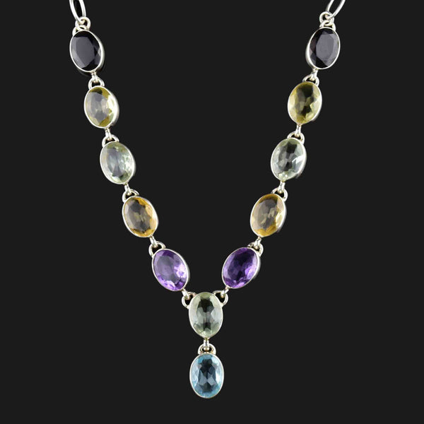 Vintage Silver Amethyst Topaz Citrine Drop Necklace - Boylerpf