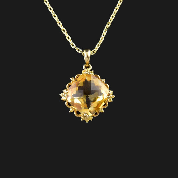 Vintage 10K Gold Spinel Checkerboard Citrine Pendant Necklace - Boylerpf