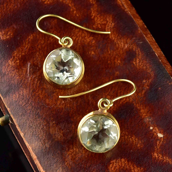 Vintage Gold Green Amethyst Button Dangle Earrings - Boylerpf