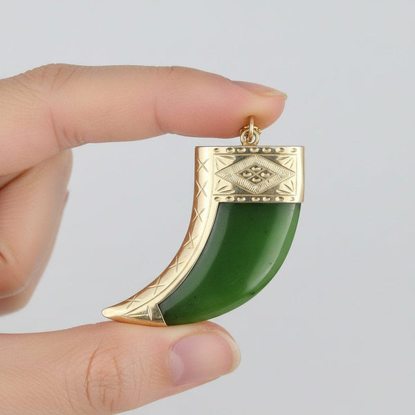Vintage Large Carved Jade Claw Pendant Necklace