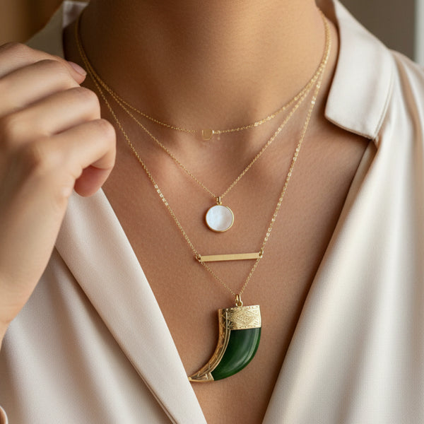 Vintage Large Carved Jade Claw Pendant Necklace