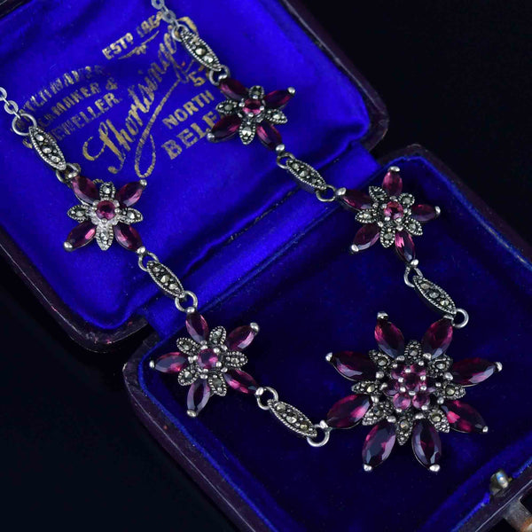 Vintage Silver Amethyst Marcasite Star Necklace - Boylerpf