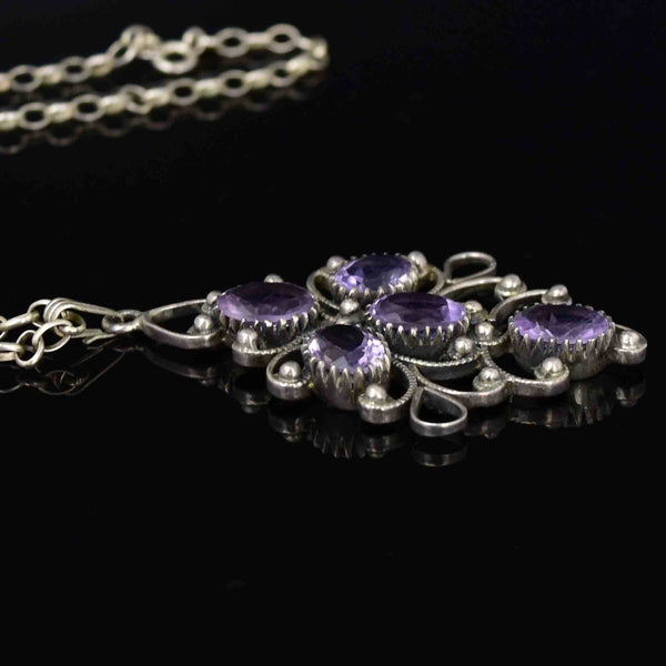 Vintage Sterling Silver Amethyst Scroll Pendant Necklace - Boylerpf