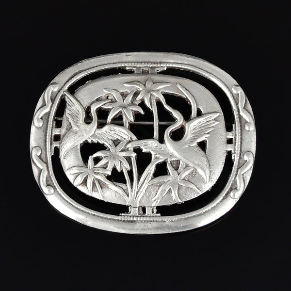 Arts & Crafts Sterling Silver Crane Bird Brooch
