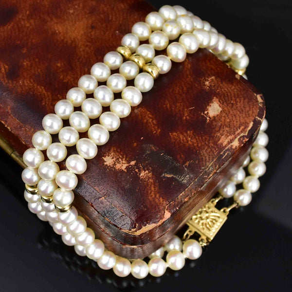 14K Gold Three Row Cultured Pearl Bracelet - Boylerpf