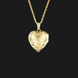 Vintage Heart Forget Me Not Gold Filled Locket Necklace - Boylerpf