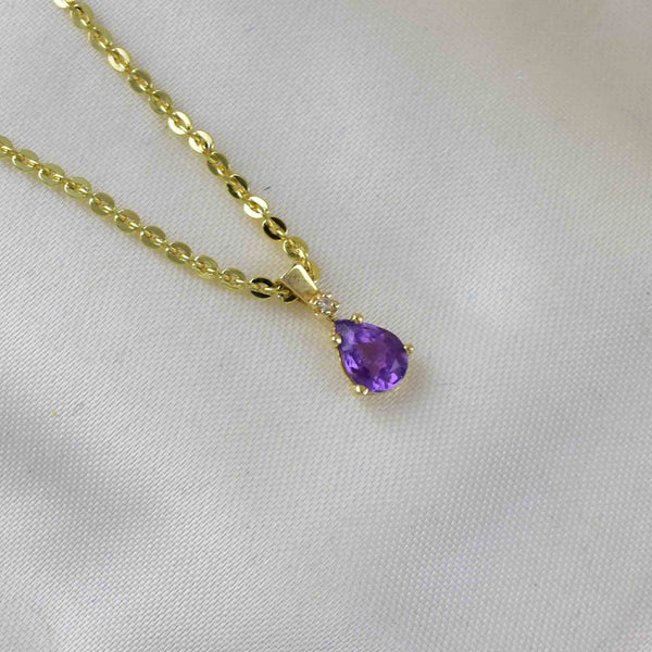 Vintage 14K Gold Diamond Amethyst Pendant Necklace - Boylerpf